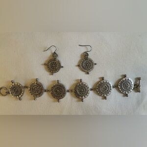 Lucky Brand Bohemian Silver-Tone Medallion Necklace & Earrings Set